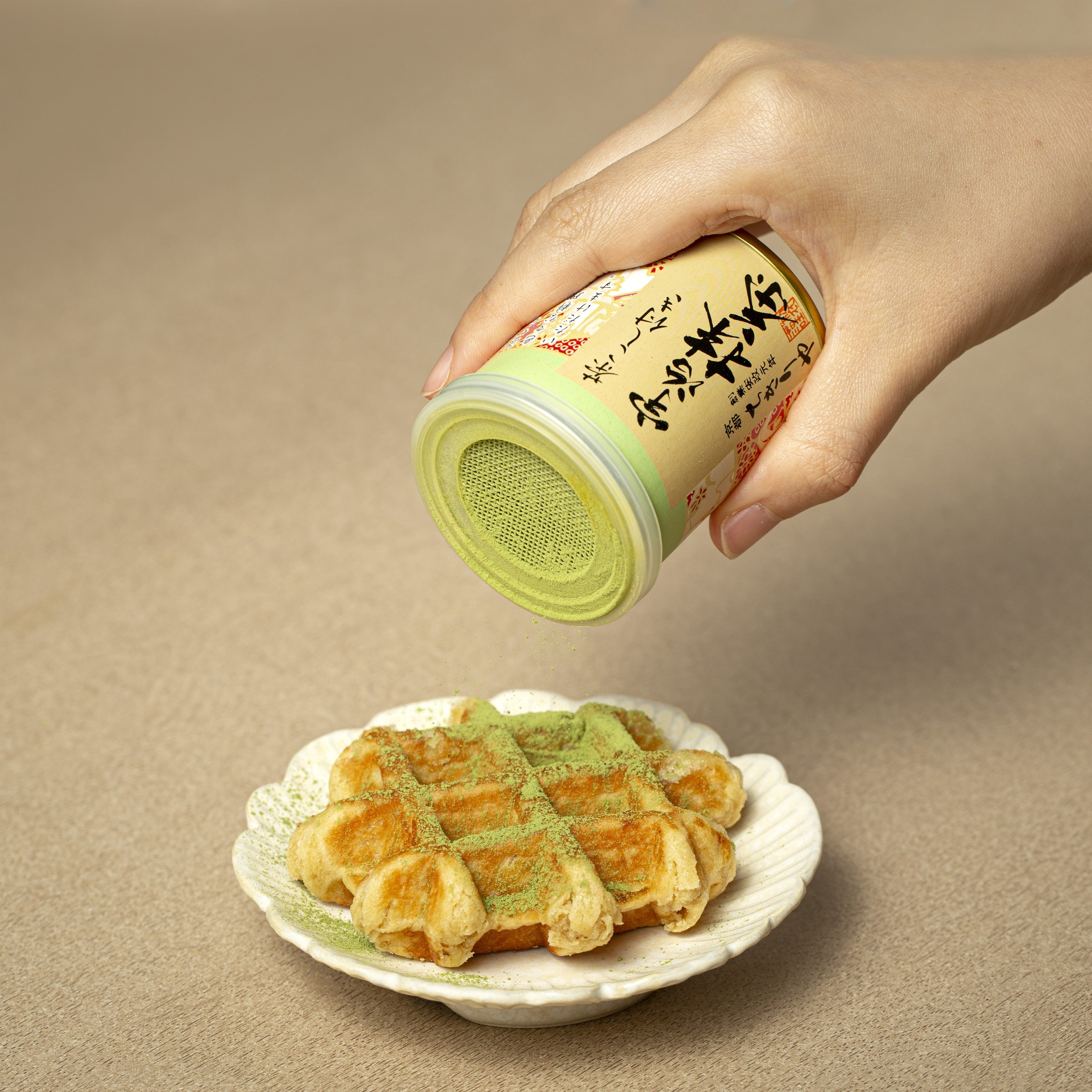 Uji Matcha with Tea Strainer on waffle