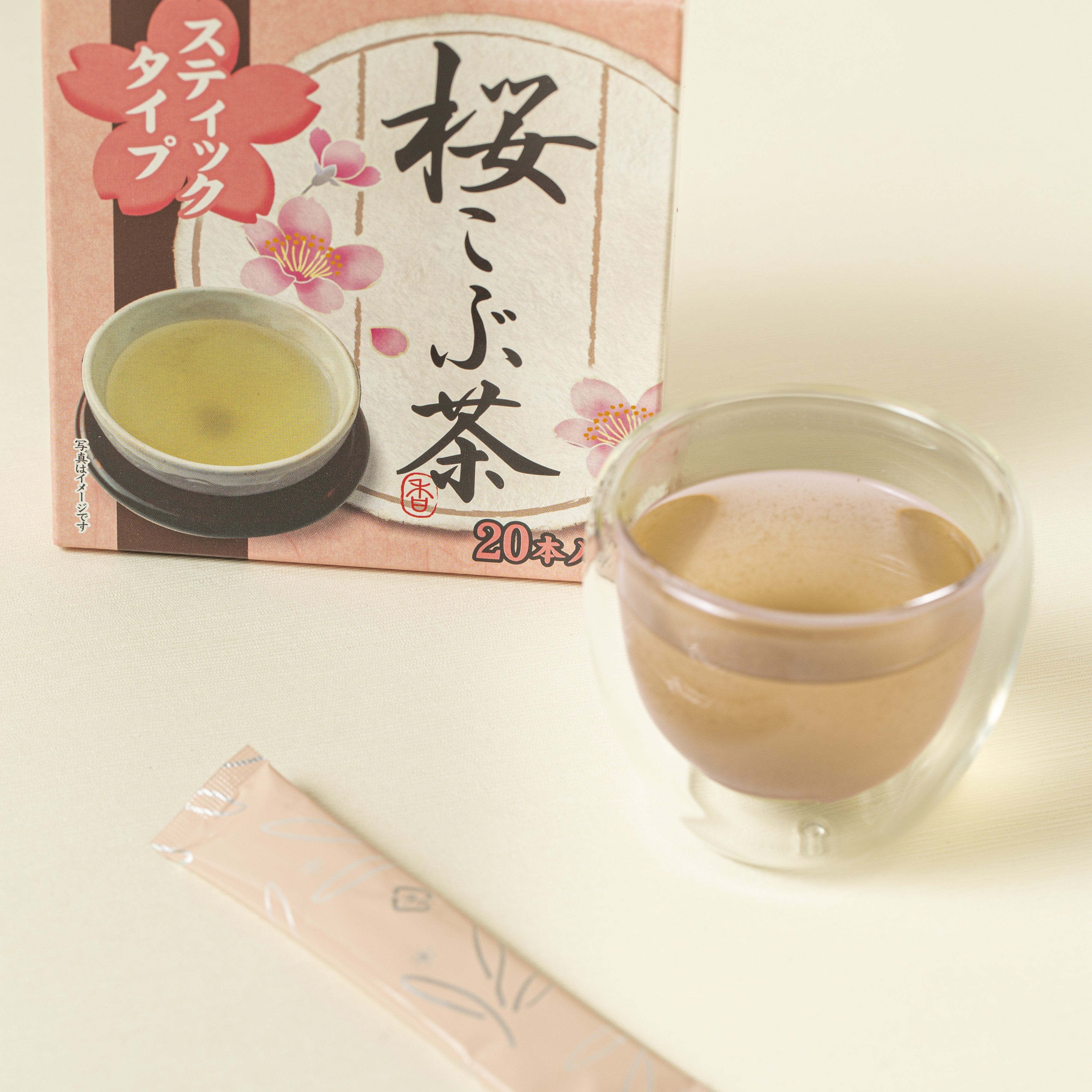 Tea package, tea kombucha stick and liquor. Sakura
