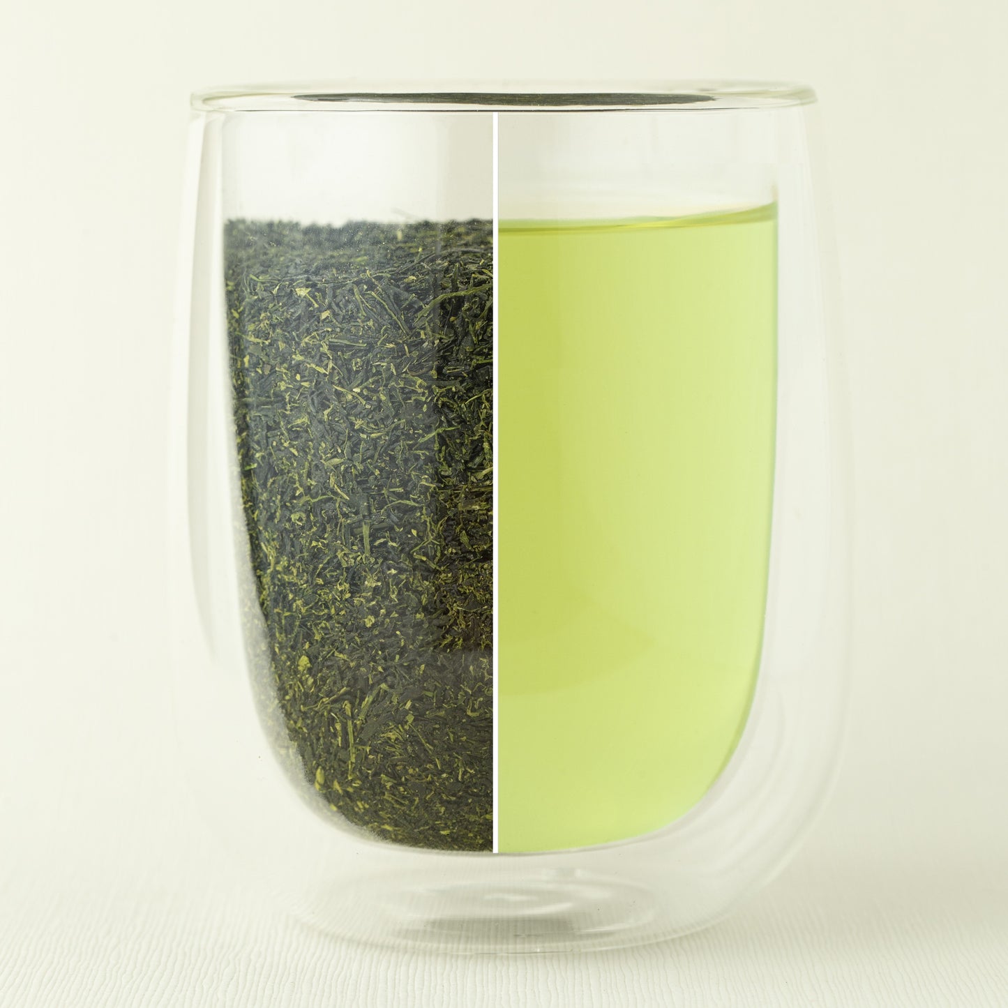 Sencha yame Hoshino Tea and Tea Leaves in a glass