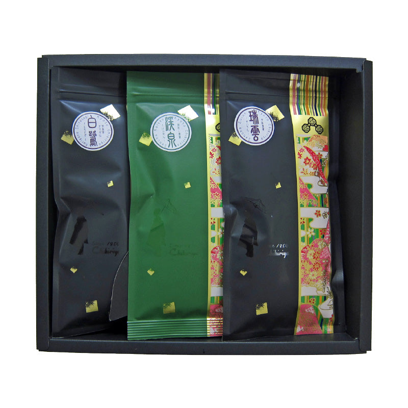 [Coffret cadeau de thés japonais] Sélection Premium Chikiriya – « Shirasagi », « Zuiun » et « Keisen » 80 g x 3 - feuilles de thé en vrac
